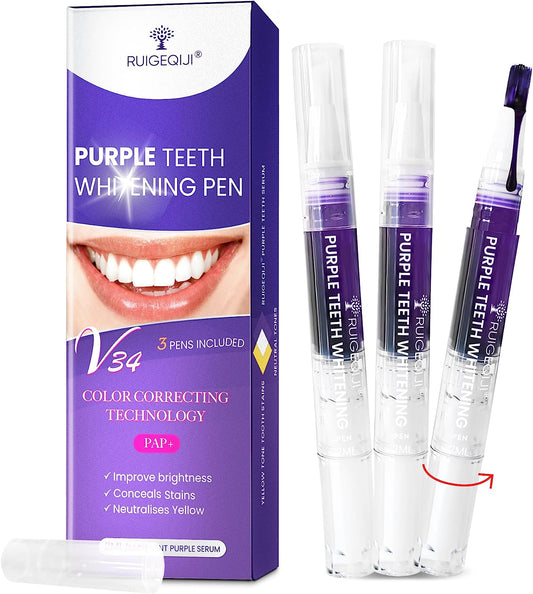 Teeth Colour Corrector Pen, Purple Toothpaste for Teeth Whitening, Color Wheel Toothpaste, Purple Teeth Whitening Pen, Teeth Color Corrector Purple, with Pap Technology, 3 Pen, by RUIGEQIJI